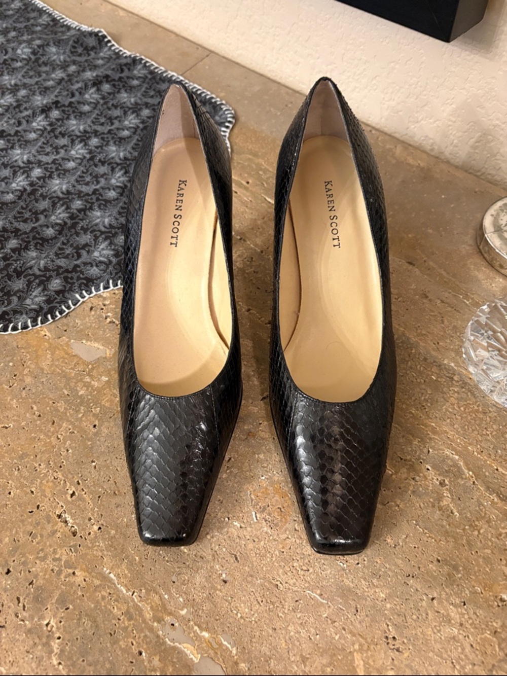 Karen Scott Black Faux-Snakeskin Pointed Square-Toe Pumps - Picture 3 of 5